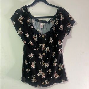 Floral Black Button-Up Women's Top